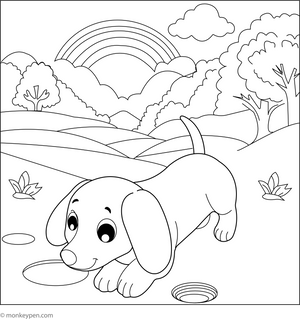 Dachshund Digging a Hole coloring page – free printable for kids to color and enjoy