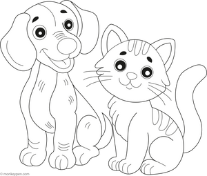 Dachshund and a Cat Friend coloring page – free printable for kids to color and enjoy