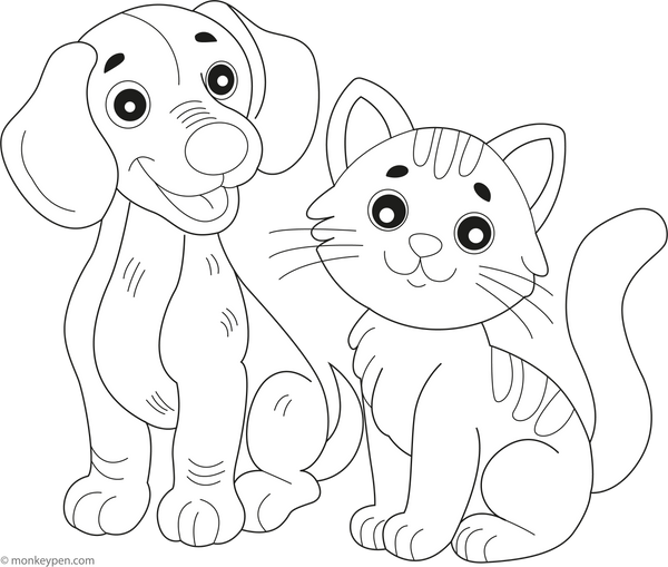 Dachshund and a Cat Friend coloring page – free printable for kids to color and enjoy