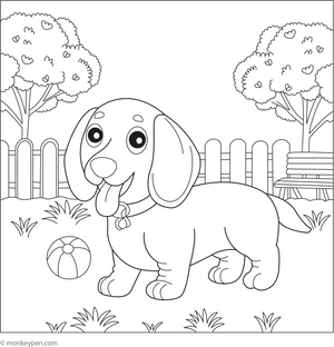 Dachshund in a Park coloring page – free printable for kids to color and enjoy
