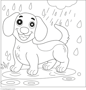 Dachshund in the Rain coloring page – free printable for kids to color and enjoy