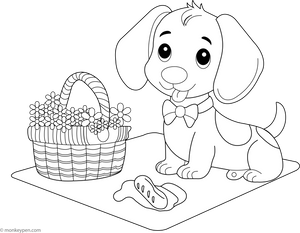 Dachshund and a Picnic Basket coloring page – free printable for kids to color and enjoy