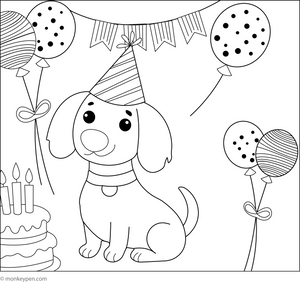 Dachshund at a Party coloring page – free printable for kids to color and enjoy