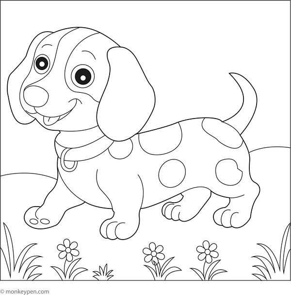 Dachshund on a Walk coloring page – free printable for kids to color and enjoy