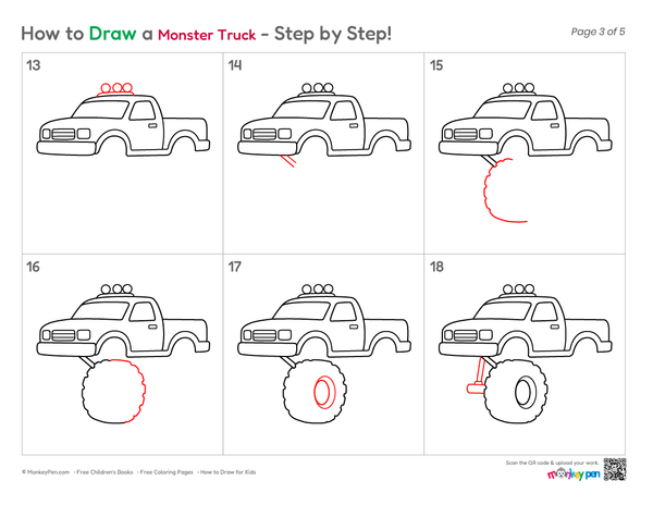 How to Draw a Monster Truck – Easy Step-by-Step Vehicle Drawing for Kids