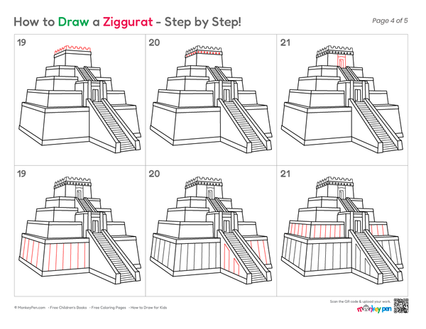 How to Draw a Ziggurat – Step-by-Step Ancient Building Drawing for Kids