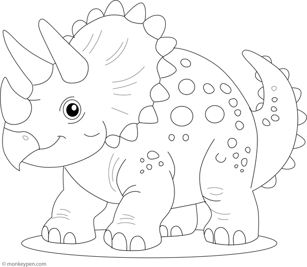 Triceratops and Flowers coloring page – free printable for kids to color and enjoy