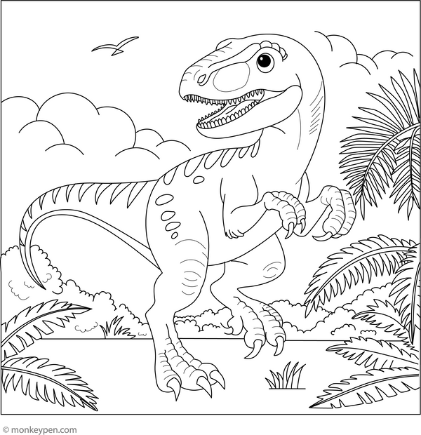 Velociraptors in Action coloring page – free printable for kids to color and enjoy