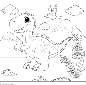 Cartoon Dinosaur coloring page – free printable for kids to color and enjoy
