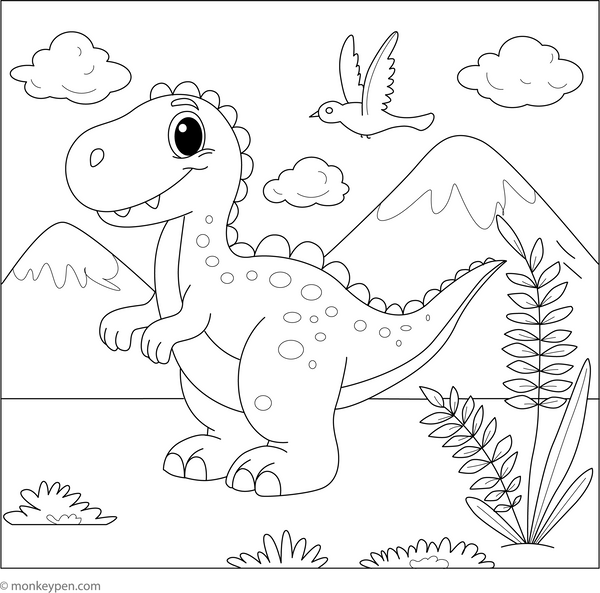 Cartoon Dinosaur coloring page – free printable for kids to color and enjoy