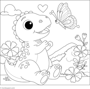 Dinosaur Playing with a Butterfly coloring page – free printable for kids to color and enjoy