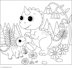 Baby Dinosaurs Playing coloring page – free printable for kids to color and enjoy