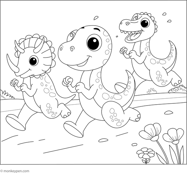 Dinosaur Race coloring page – free printable for kids to color and enjoy