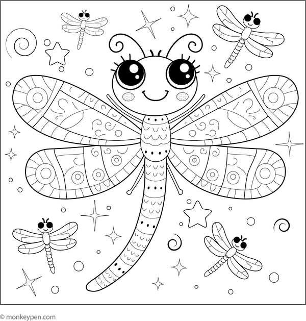 Magical Dragonflies coloring page – free printable for kids to color and enjoy