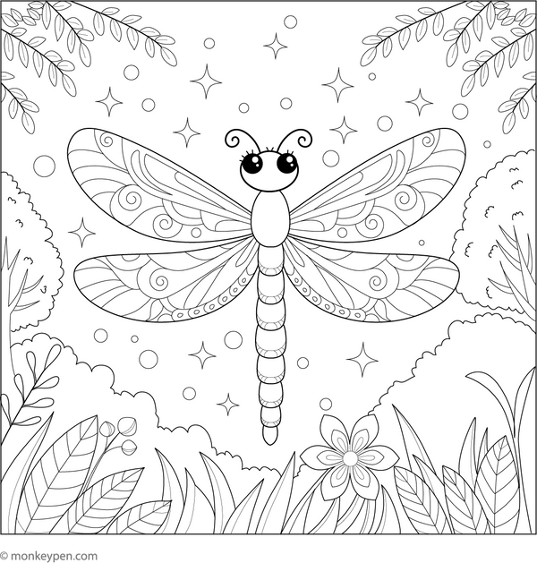 Dragonfly with Fairy Wings coloring page – free printable for kids to color and enjoy