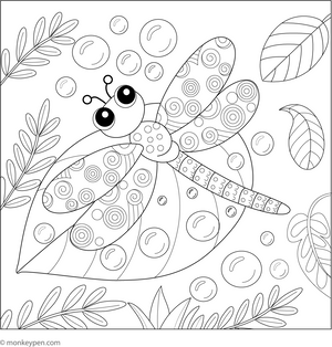 Dragonfly with Dew Drops coloring page – free printable for kids to color and enjoy
