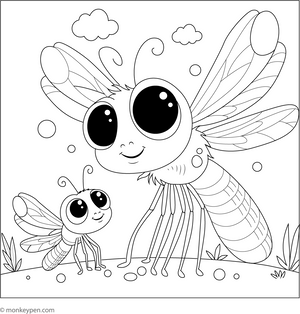 Baby Dragonfly and Mama Dragonfly coloring page – free printable for kids to color and enjoy