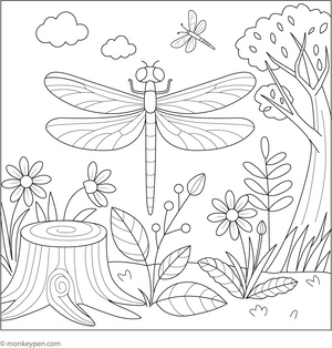 Simple Dragonfly coloring page – free printable for kids to color and enjoy