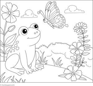 Frog and a Butterfly coloring page – free printable for kids to color and enjoy