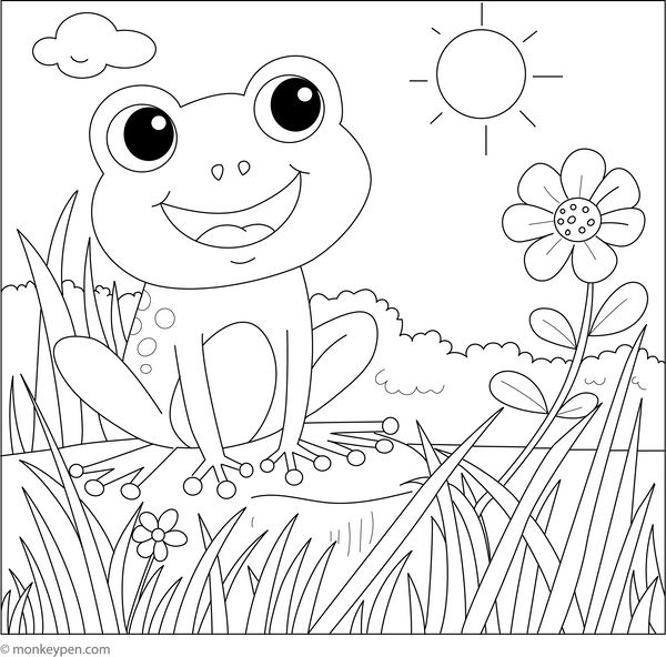Frog with a Big Smile coloring page – free printable for kids to color and enjoy