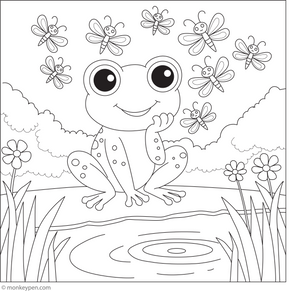 Frog and a Group of Fireflies coloring page – free printable for kids to color and enjoy