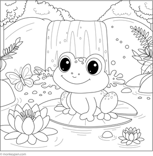 Frog and a Waterfall coloring page – free printable for kids to color and enjoy