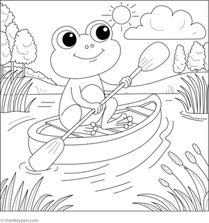Frog in a Canoe coloring page – free printable for kids to color and enjoy