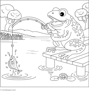 Frog and a Fishing Rod coloring page – free printable for kids to color and enjoy