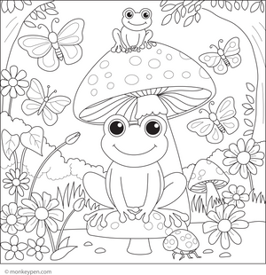 Frog Under a Mushroom Umbrella coloring page – free printable for kids to color and enjoy