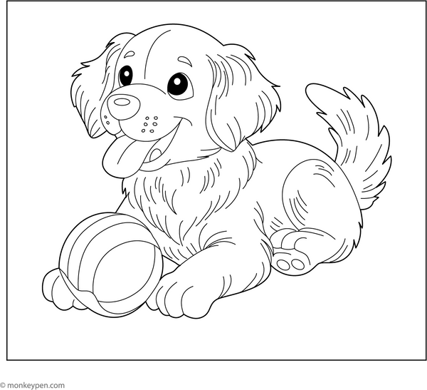 Golden Retriever with a Ball coloring page – free printable for kids to color and enjoy