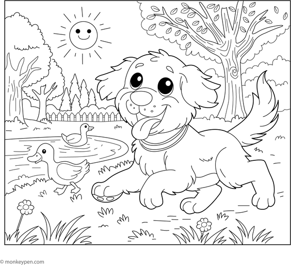 Golden Retriever Coloring Book -Instant PDF Download