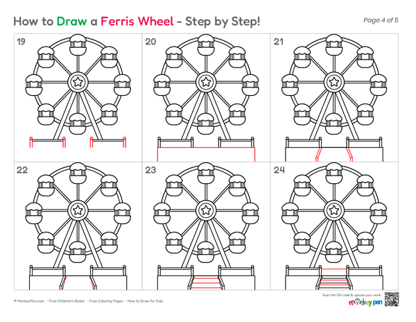 How to Draw a Ferris Wheel – Easy Step-by-Step Amusement Park Drawing for Kids