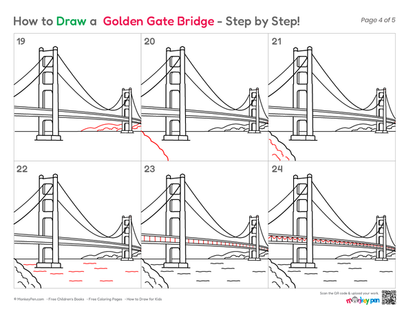 How to Draw the Golden Gate Bridge – Step-by-Step Landmark Drawing for Kids