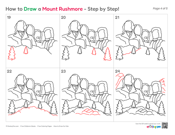 How to Draw Mount Rushmore – Step-by-Step Landmark Drawing for Kids