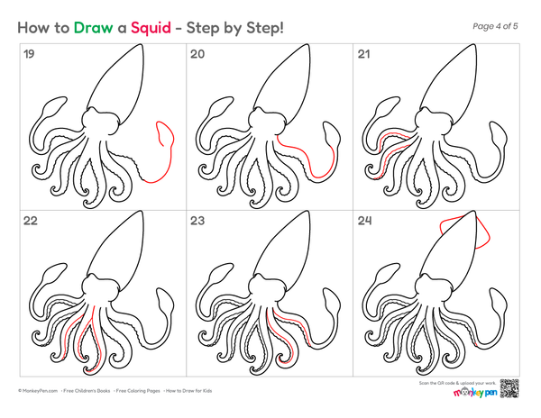Easy Squid printable coloring activity.