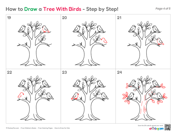 How to Draw a Tree with Birds – Easy Step-by-Step Nature Scene Drawing for Kids