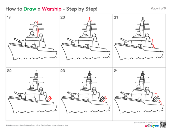 How to Draw a Warship – Simple Step-by-Step Ship Drawing for Kids