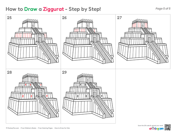 How to Draw a Ziggurat – Step-by-Step Ancient Building Drawing for Kids