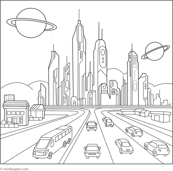 Futuristic City Coloring Page