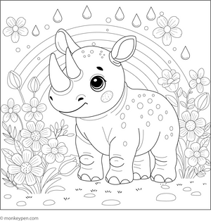 Rhino in the Rain coloring page – free printable for kids to color and enjoy