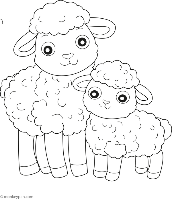 Baby Lamb and Mother Sheep coloring page – free printable for kids to color and enjoy