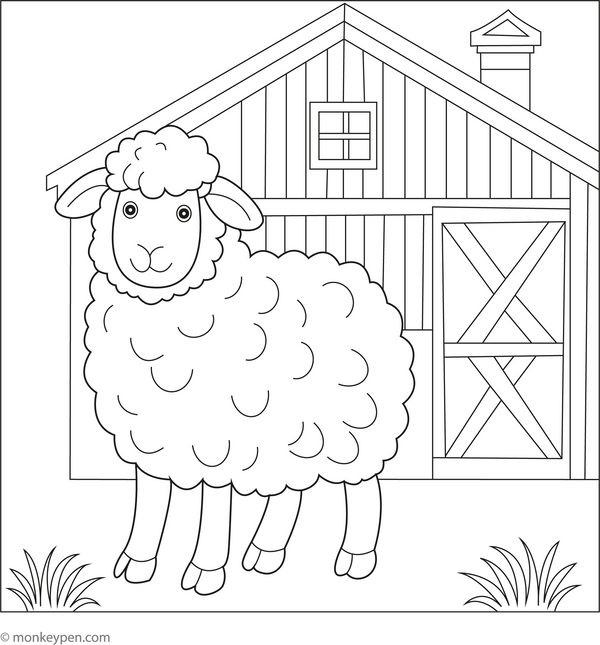 Sheep in a Barn coloring page – free printable for kids to color and enjoy