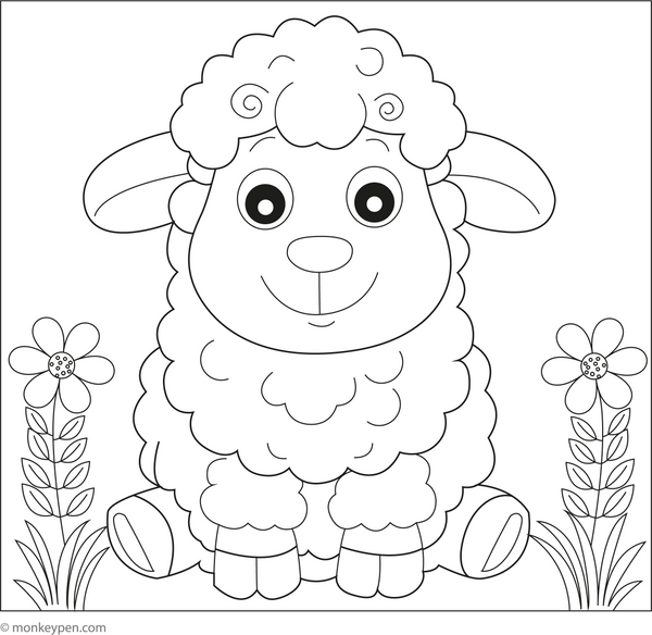 Cartoon Sheep with a Big Smile coloring page – free printable for kids to color and enjoy