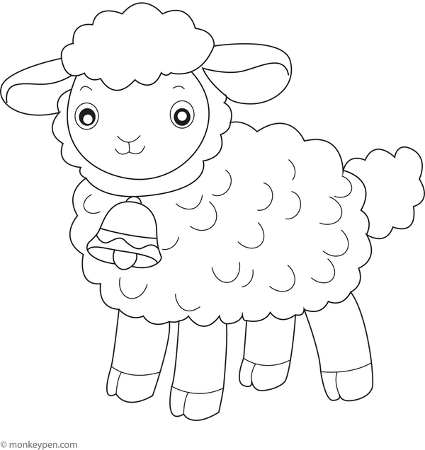 Sheep with a Bell coloring page – free printable for kids to color and enjoy