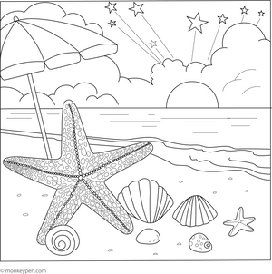 Starfish on the Beach coloring page – free printable for kids to color and enjoy