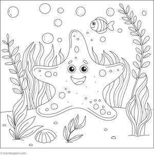 Starfish in a Seaweed Forest coloring page – free printable for kids to color and enjoy