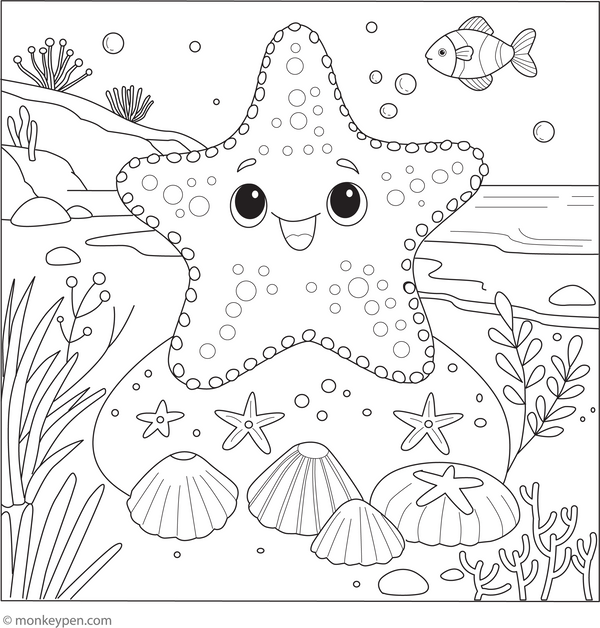 Starfish on a Rock coloring page – free printable for kids to color and enjoy