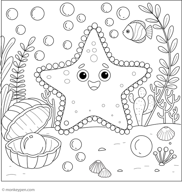 Starfish with Pearls coloring page – free printable for kids to color and enjoy