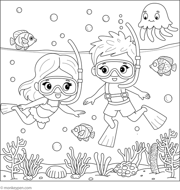 Snorkelling Colouring Page coloring page – free printable for kids to color and enjoy