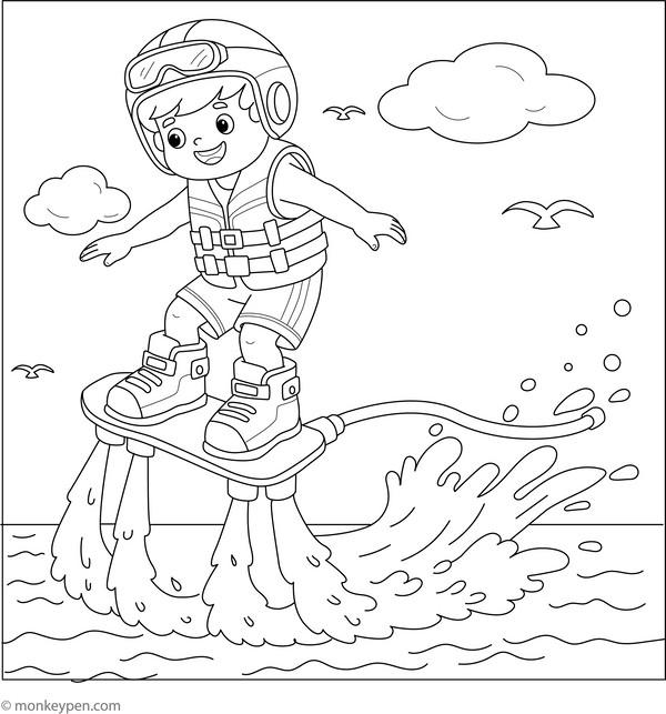 Flyboard Flying Colouring Page coloring page – free printable for kids to color and enjoy